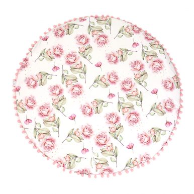 Hrací koberec kvietkovaný s guličkami Ø120 cm – ruže, ružové guličky – SKLADOM