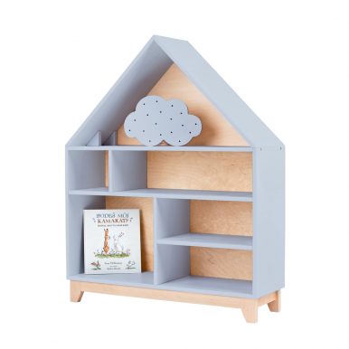 Montessori domčeková polica Woodle – sivá/prírodné drevo
