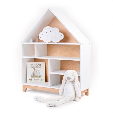 Montessori domčeková polica Woodle – biela/prírodné drevo