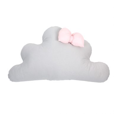 Vankúš Oblak bavlnený s mušelínovou mašľou – veľký – svetlosivá, pudrovoružová – SKLADOM